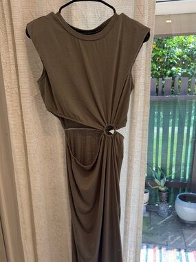 Amazon Olive One-Shoulder Maxi Dress with Ring Cutout